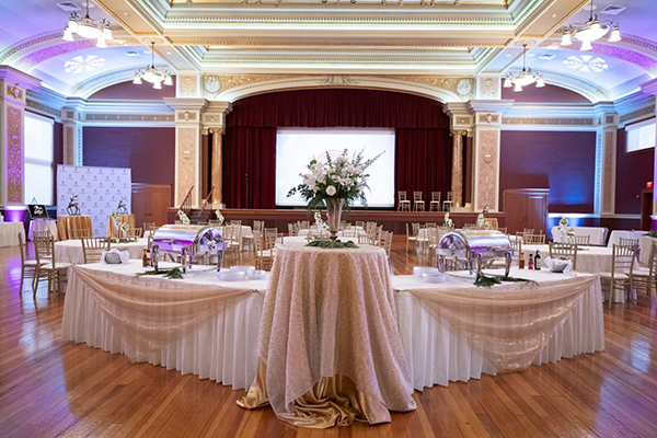 Ballroom with buffet set up